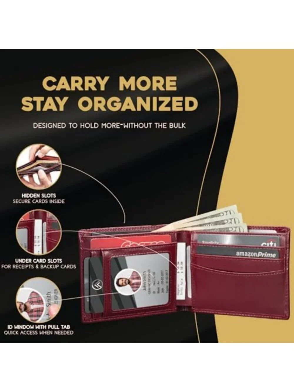 Men's RFID Blocking Leather Bifold Wallet with ID Window, Slim & Stylish Design